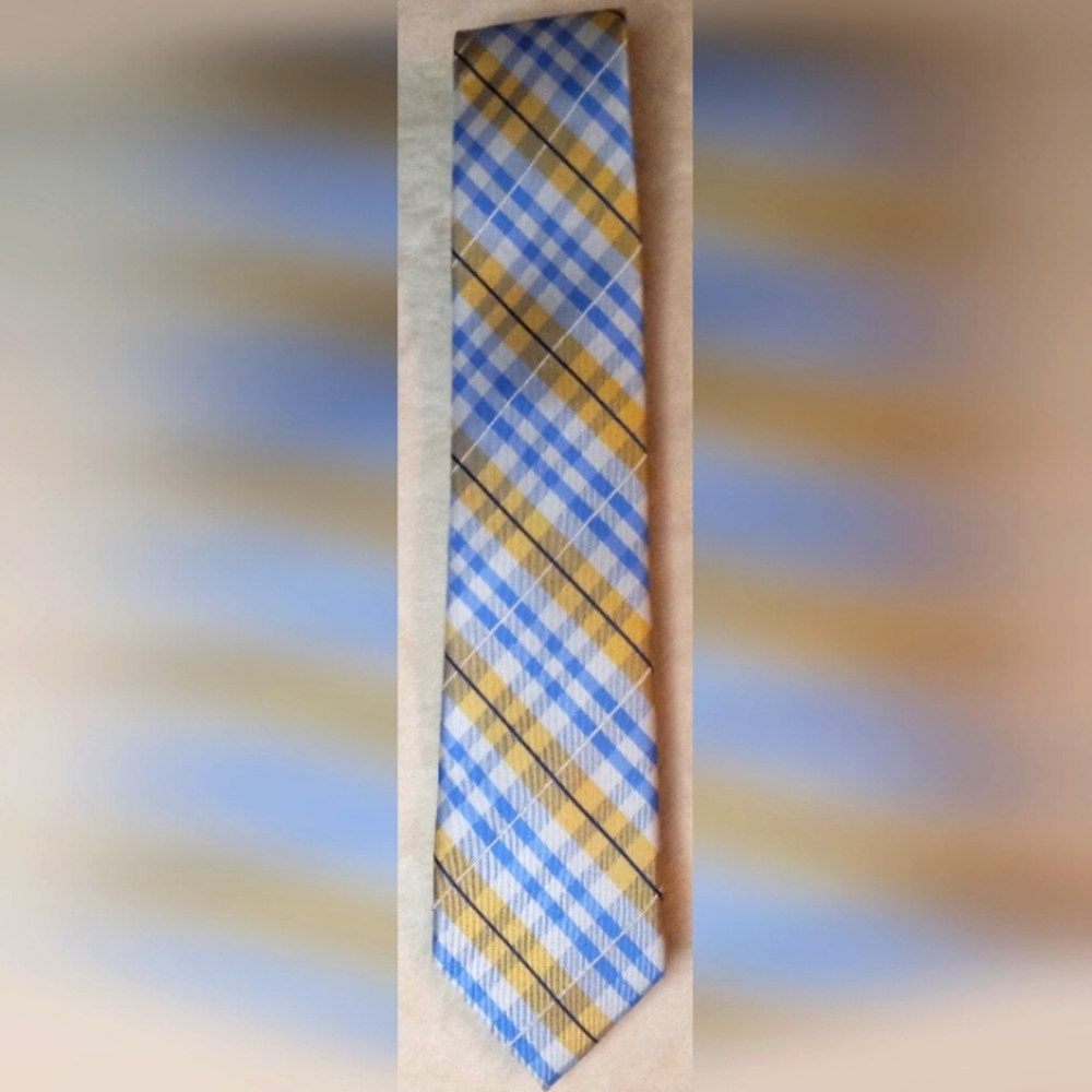Nautica Blue, Yellow and White Checkered Pattern Tie